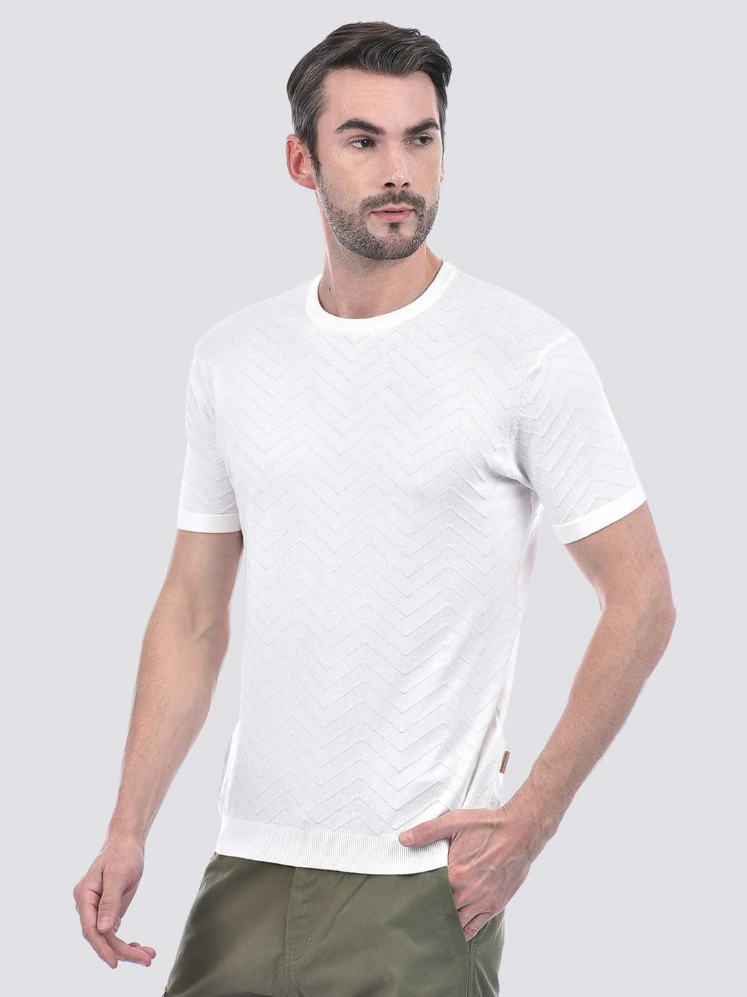 Numero Uno Men Textured White T-Shirt